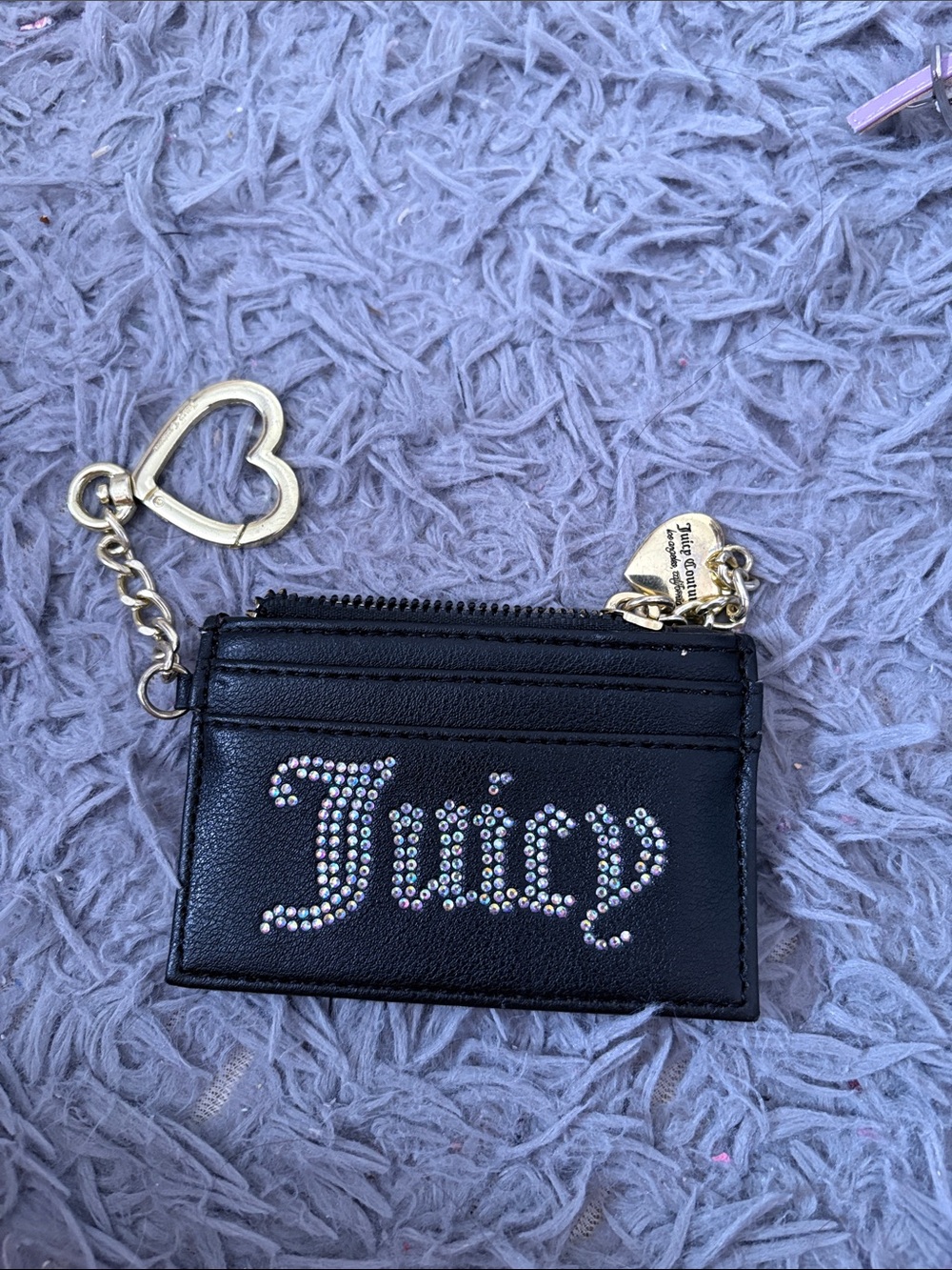 Juicy Couture Black Cardholder Keychain with Rhinestone 'Juicy'